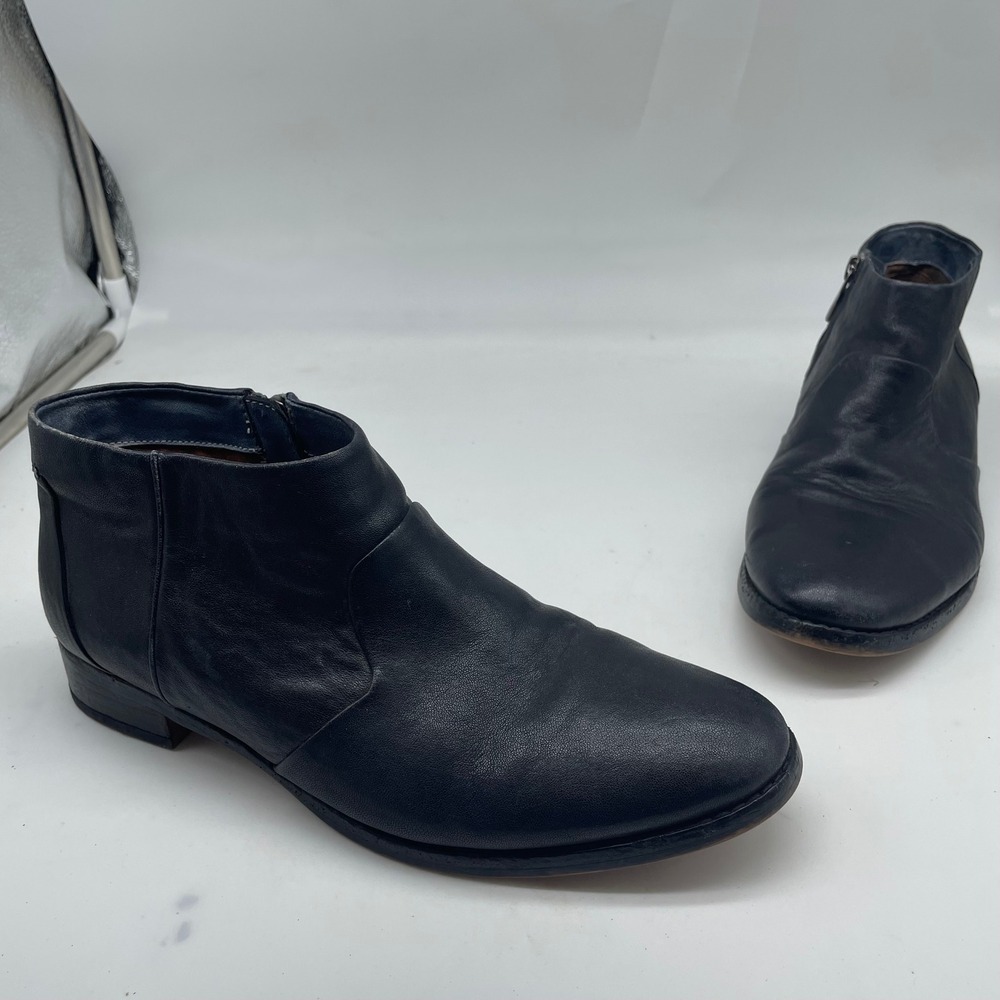 Patricia Nash Carla Black Leather‎ Ankle Boots Side Zip Low Block Heel US 7.5M